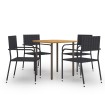 Set de muebles de comedor de jardín 5 piezas de ratán negro