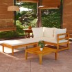 Muebles de jardín 3 pzas con cojines crema madera de acacia