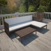 Set muebles de jardín 3 pzas y cojines ratán sintético marrón