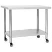 Mesa de trabajo para cocina con ruedas acero inox 100x45x85 cm