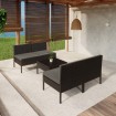 Set de muebles de jardín 5 pzas y cojines ratán sintético negro