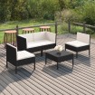 Set de muebles de jardín 5 pzas y cojines ratán sintético negro