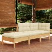 Muebles de jardín 3 piezas cojines madera maciza de pino crema