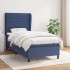 Cama box spring con colchón tela azul 90x200