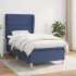 Cama box spring con colchón tela azul 90x200