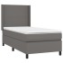 Cama box spring con colchón cuero sintético gris 90x200