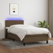 Cama box spring con colchón LED tela marrón oscuro 100x200 cm