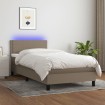 Cama box spring colchón y luces LED tela gris taupe 90x200 cm