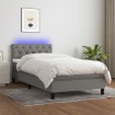 Cama box spring colchón y luces LED tela gris oscuro 80x200 cm