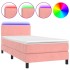 Cama box spring colchón y LED terciopelo rosa 90x200