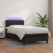 Cama box spring y colchón LED cuero sintético negro 90x190 cm