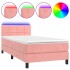 Cama box spring colchón y LED terciopelo rosa 90x190