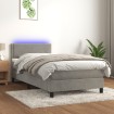 Cama box spring colchón y LED terciopelo gris claro 90x200 cm