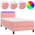 Cama box spring colchón y LED terciopelo rosa 90x200