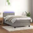 Cama box spring colchón y LED terciopelo gris claro 90x190 cm