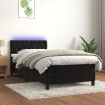 Cama box spring colchón y LED terciopelo negro 90x190 cm