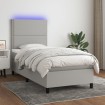 Cama box spring colchón y luces LED tela gris claro 80x200 cm