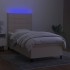 Cama box spring colchón y luces LED tela crema 90x200