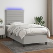 Cama box spring colchón y luces LED tela gris claro 90x190 cm