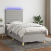 Cama box spring colchón y luces LED tela gris claro 90x190 cm