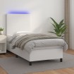 Cama box spring y colchón LED cuero sintético blanco 80x200 cm