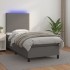 Cama box spring y colchón LED cuero sintético gris 90x190