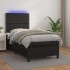 Cama box spring y colchón LED cuero sintético negro 80x200