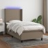 Cama box spring colchón y luces LED tela gris taupe 90x200