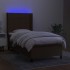 Cama box spring colchón y luces LED tela marrón oscuro