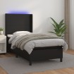 Cama box spring y colchón LED cuero sintético negro 90x200 cm