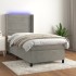 Cama box spring colchón y LED terciopelo gris claro 90x200