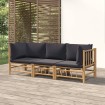 Set de muebles de jardín 3 piezas bambú con cojines gris oscuro