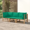 Set de muebles de jardín 3 piezas bambú con cojines verde