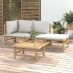 Set de muebles de jardín 4 piezas bambú y cojines gris claro