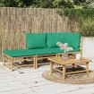 Set de muebles de jardín 3 piezas bambú con cojines verde