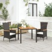 Set comedor de jardín 3 pzas con cojines ratán sintético negro