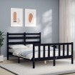 Estructura de cama con cabecero madera maciza negro 120x200 cm