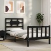 Estructura de cama con cabecero madera maciza negro 90x200 cm