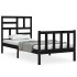 Estructura de cama con cabecero madera maciza negro 90x200