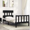 Estructura de cama individual con cabecero madera maciza negro