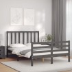 Estructura cama de matrimonio con cabecero madera maciza gris