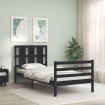 Estructura de cama con cabecero madera maciza negro 90x200 cm