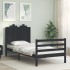 Estructura de cama con cabecero madera maciza negro 90x200