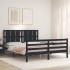 Estructura de cama con cabecero madera maciza negro 160x200