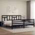 Estructura de cama con cabecero madera maciza negro 200x200