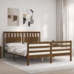 Estructura de cama matrimonio con cabecero madera marrón miel