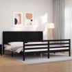 Estructura de cama con cabecero madera maciza negro 200x200 cm