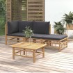 Set de muebles de jardín 4 piezas bambú con cojines gris oscuro