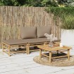 Set de muebles de jardín 4 piezas bambú y cojines gris taupe