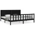 Estructura de cama con cabecero madera maciza negro 200x200